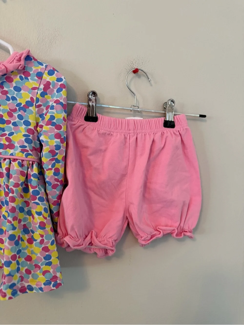 Stitchy Fish Pink Multicolor Dot Dress & Bloomers Set